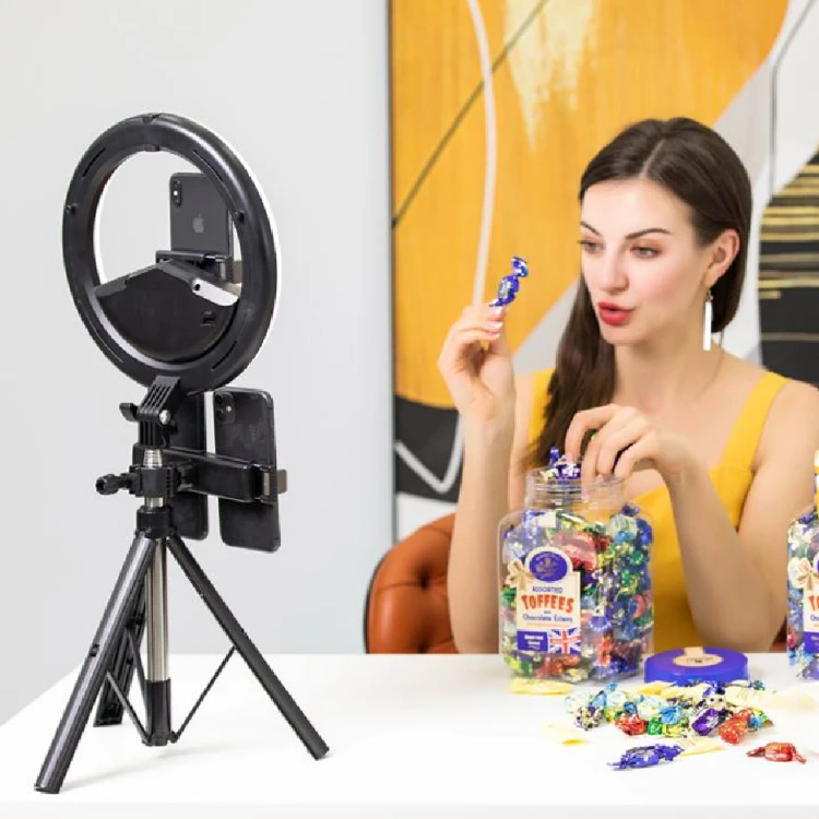 Halo Lighting Multiple Phone Clips Tripod Stand Mounting Led Camera Lights Selfie Ring Light for Vlog Tiktok Youtuber Instagram, Black
Halo Lighting Multiple Phone Clips Tripod Stand Mounting Led Camera Lights Selfie Ring Light for Vlog Tiktok Youtuber Instagram, Black