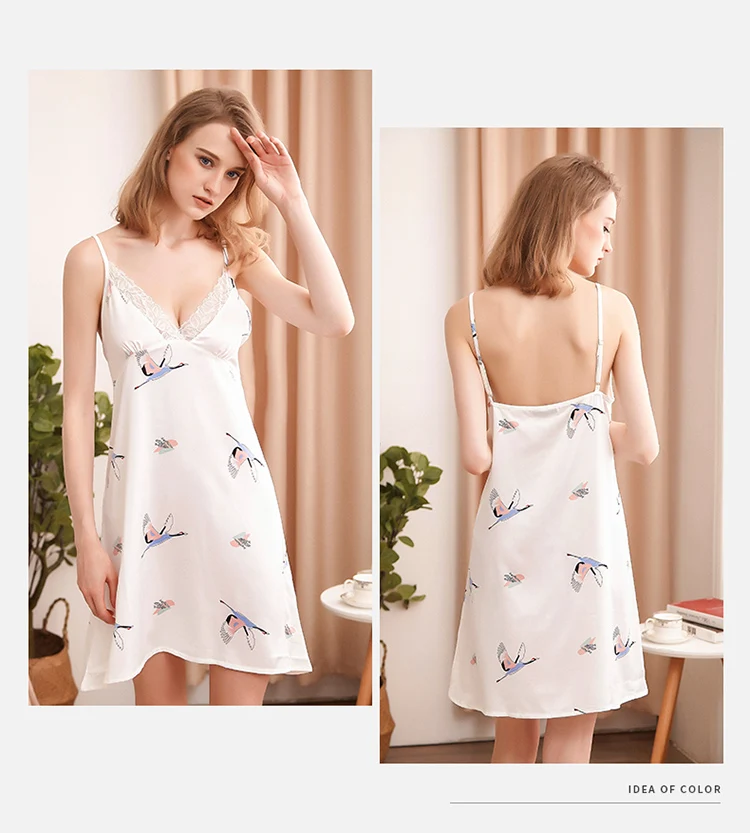 2021 Elegant Women Deep V Neck Nighty Dresses Hot Sexy Silk Nightdress Women Hot Backless Night Dresses With Lace, White blue black
2021 Elegant Women Deep V Neck Nighty Dresses Hot Sexy Silk Nightdress Women Hot Backless Night Dresses With Lace, White blue black