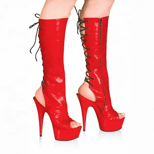 Pole dancing platform shoes with 15cm high heels and platform straps Wrinkled middle boots, Red
Pole dancing platform shoes with 15cm high heels and platform straps Wrinkled middle boots, Red