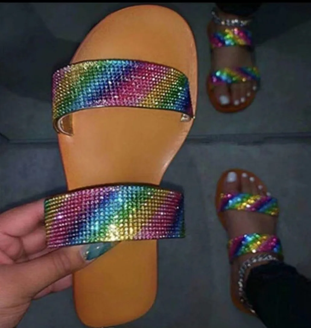 Rainbow ladies hinestone slides flats jelly sandals for women's sandals block heel banding wedige women's sandals, Customized color
Rainbow ladies hinestone slides flats jelly sandals for women's sandals block heel banding wedige women's sandals, Customized color