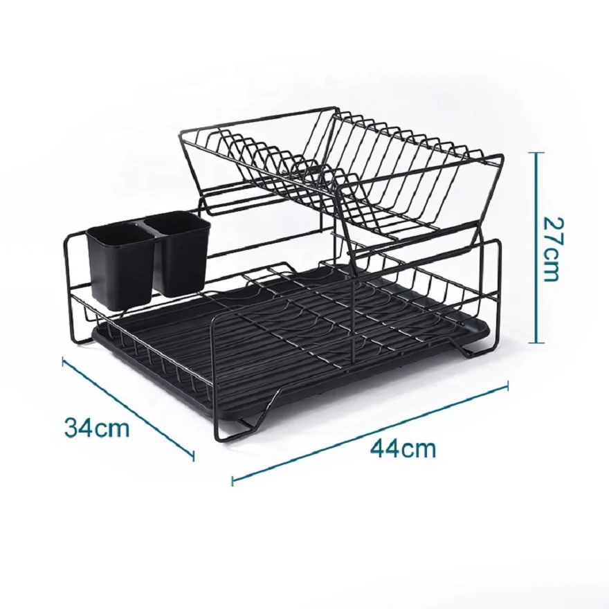 Kitchen drain rack iron wire tableware dish rack double-layer storage drain dish rack, Black / white
Kitchen drain rack iron wire tableware dish rack double-layer storage drain dish rack, Black / white