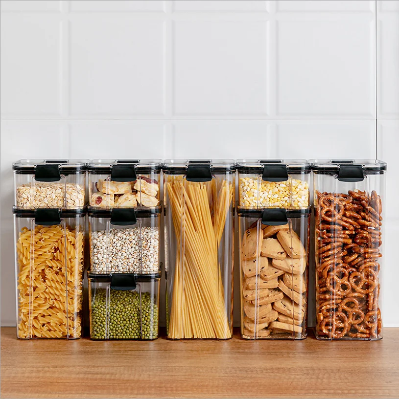 4 models of square food storage cans for household transparent PET plastic soy nut sealed cans, Black
4 models of square food storage cans for household transparent PET plastic soy nut sealed cans, Black
