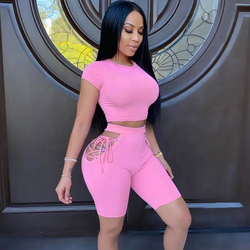 Night club sexy ribbing hollow out crop top and lace up hot shorts 2021 two piece set women clothing, Black,pink
Night club sexy ribbing hollow out crop top and lace up hot shorts 2021 two piece set women clothing, Black,pink