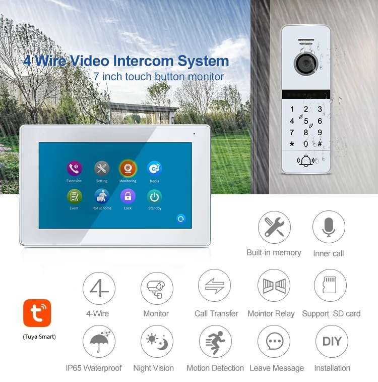 Factory new 7inch lcd doorbell system intercom video , multifunction 7 inch video doorphone two monitors intercom kit