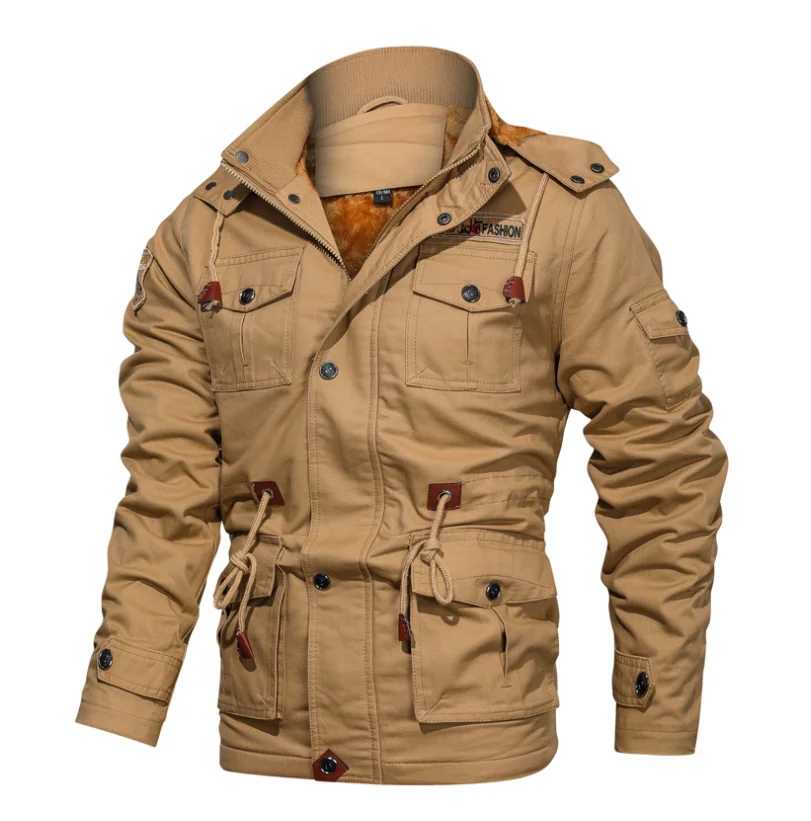 Men's winter casual plus size hooded safari jacket thick wooby lining twill woven fabric mid-length zipper pocket
Men's winter casual plus size hooded safari jacket thick wooby lining twill woven fabric mid-length zipper pocket