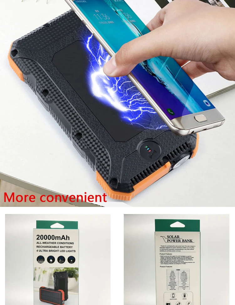 Wings 20000 High Capacity 10W Qi Wireless Charging Solar Panel Power Bank with Type-C Micro USB input USB QC3.0 USB 2.0 ports - ANKUX.COM