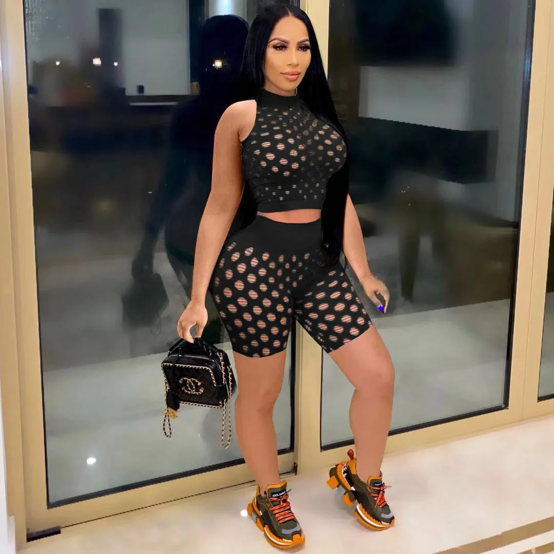 Sexy fashion clothing hollow see through sleeveless plus size women two piece short set
Sexy fashion clothing hollow see through sleeveless plus size women two piece short set