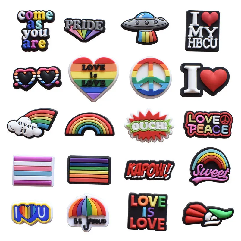 The rainbow series wholesale custom DIY new design shoe lace croc charms clog pvc soft Shoe decoration As a gift for the child
The rainbow series wholesale custom DIY new design shoe lace croc charms clog pvc soft Shoe decoration As a gift for the child