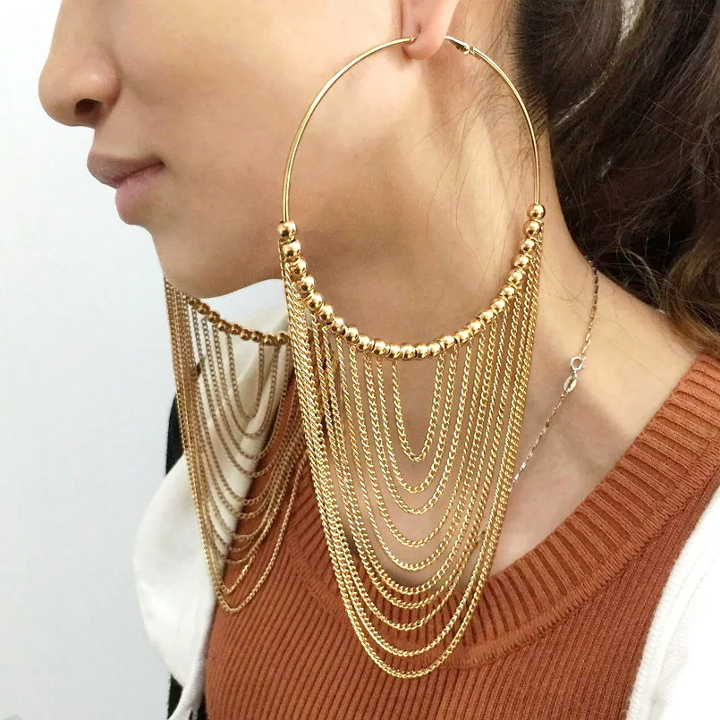 Fashion Circular Metal Extra Long Tassel Chains Earrings For Women Indian Jewelry Dangle Hoop Earrings ladies Accessories, Golden
Fashion Circular Metal Extra Long Tassel Chains Earrings For Women Indian Jewelry Dangle Hoop Earrings ladies Accessories, Golden