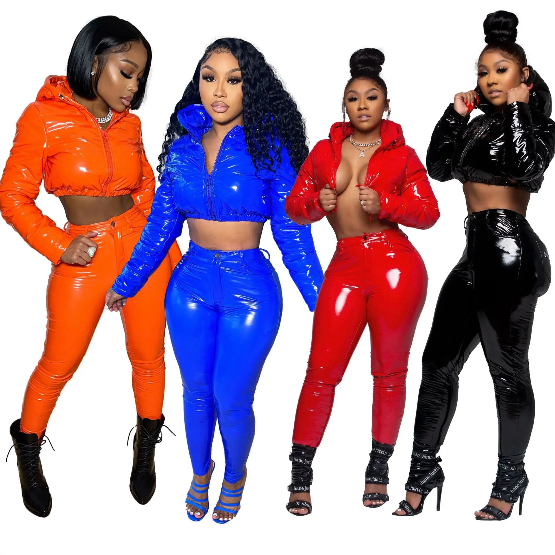 Winter Outdoor Waterproof Warm 2 Piece Set Shiny Puffer Bomber Jacket Bubble Coats with PU Leather Pants, 4 colors
Winter Outdoor Waterproof Warm 2 Piece Set Shiny Puffer Bomber Jacket Bubble Coats with PU Leather Pants, 4 colors