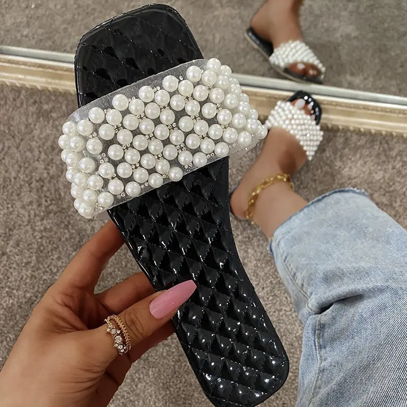 Popular Fashion Summer Girl Flat Bead Slide Sandals Ladies Pearl Slippers Sandals for Women and Ladies, As picture
Popular Fashion Summer Girl Flat Bead Slide Sandals Ladies Pearl Slippers Sandals for Women and Ladies, As picture