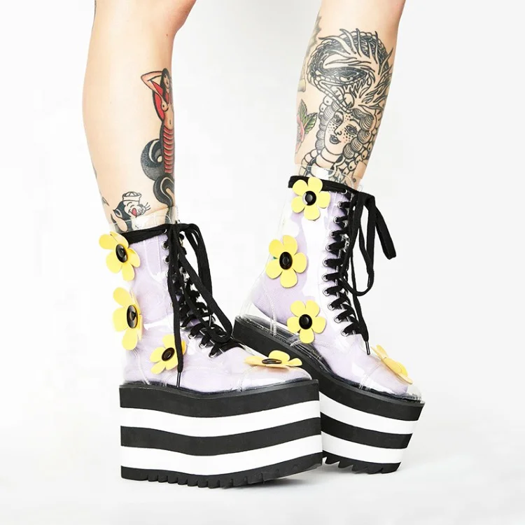 Transparent PVC Women Dress Shoes 2020 Spring Sexy Platform Wedges Chunky Heel Flowers Pumps Lace Up High Heel Clear Ankle Boots, Colorful
Transparent PVC Women Dress Shoes 2020 Spring Sexy Platform Wedges Chunky Heel Flowers Pumps Lace Up High Heel Clear Ankle Boots, Colorful