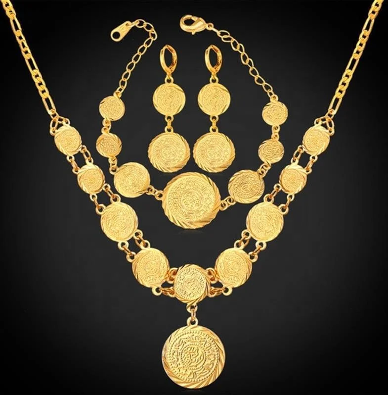 Gold Plated Middle East Style Coin Pendant Necklace Bracelet Earrings Jewelry Set Jewelry, Yellow gold, white gold
Gold Plated Middle East Style Coin Pendant Necklace Bracelet Earrings Jewelry Set Jewelry, Yellow gold, white gold