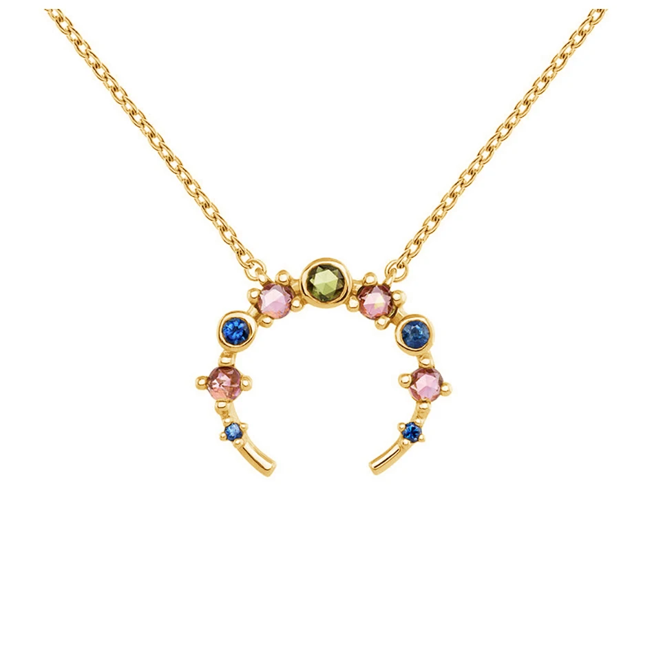 18k Gold Fashion Jewelry 925 Sterling Silver Rainbow Cubic Zircon Open Circle Necklace For Women
18k Gold Fashion Jewelry 925 Sterling Silver Rainbow Cubic Zircon Open Circle Necklace For Women