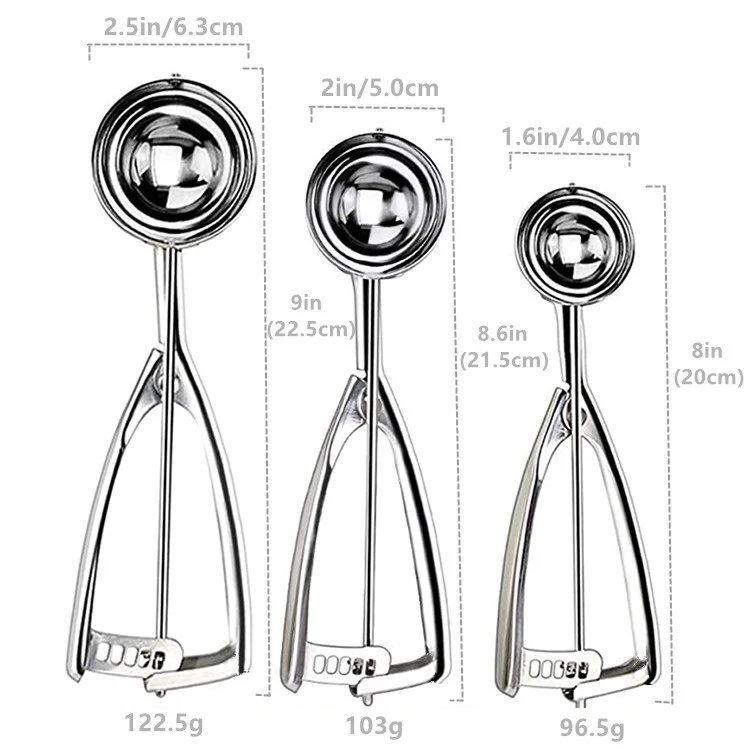 Stainless Steel Ice Cream Tool Custom Logo Box Packed Cookie Scoop Set for Making Ice Ball