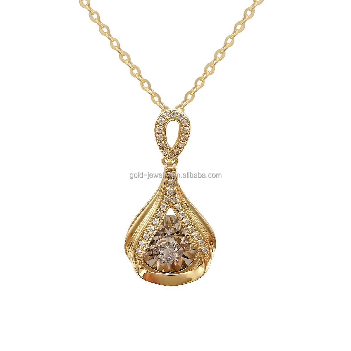 New Design 18K Real Gold Necklace Jewelry Wholesale Dancing Diamond Water Drop Shaped Pendant Necklace
New Design 18K Real Gold Necklace Jewelry Wholesale Dancing Diamond Water Drop Shaped Pendant Necklace