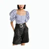 Custom fashion loose belt leather ladies shorts