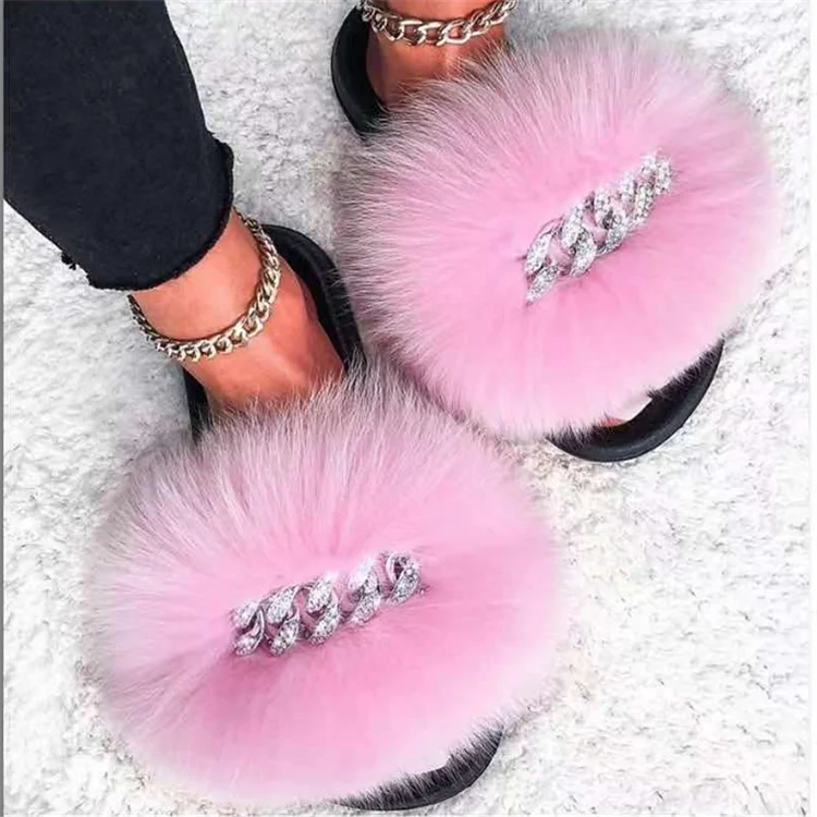 2021 Fox Sandals Furry Fluffy Flip Flops Diamond Chain Fur Slides For Women Ladies Faux fur slides fur slippers, Customized color
2021 Fox Sandals Furry Fluffy Flip Flops Diamond Chain Fur Slides For Women Ladies Faux fur slides fur slippers, Customized color