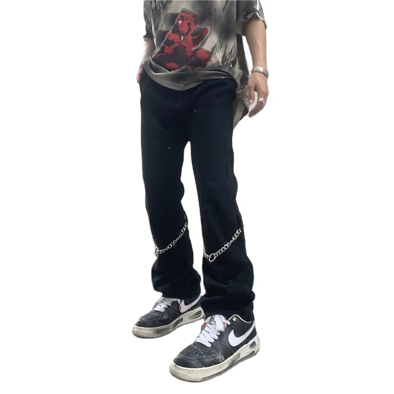2022 new Custom Men Jeans Trousers slim plain Jeans hip hop jeans with chains black Denim PANTS For Men
2022 new Custom Men Jeans Trousers slim plain Jeans hip hop jeans with chains black Denim PANTS For Men