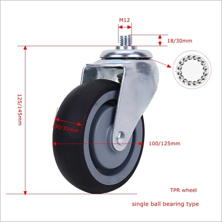 TPR caster 5 inch wheel caster trolley supermarket cart replacement wheels