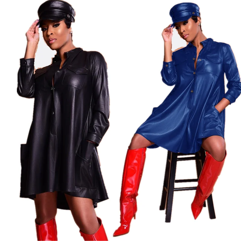 ABgirl 2021 FALL AUTUMN women plus size black blue shiny PU leather loose casual ladies knee length dresses with pocket
ABgirl 2021 FALL AUTUMN women plus size black blue shiny PU leather loose casual ladies knee length dresses with pocket