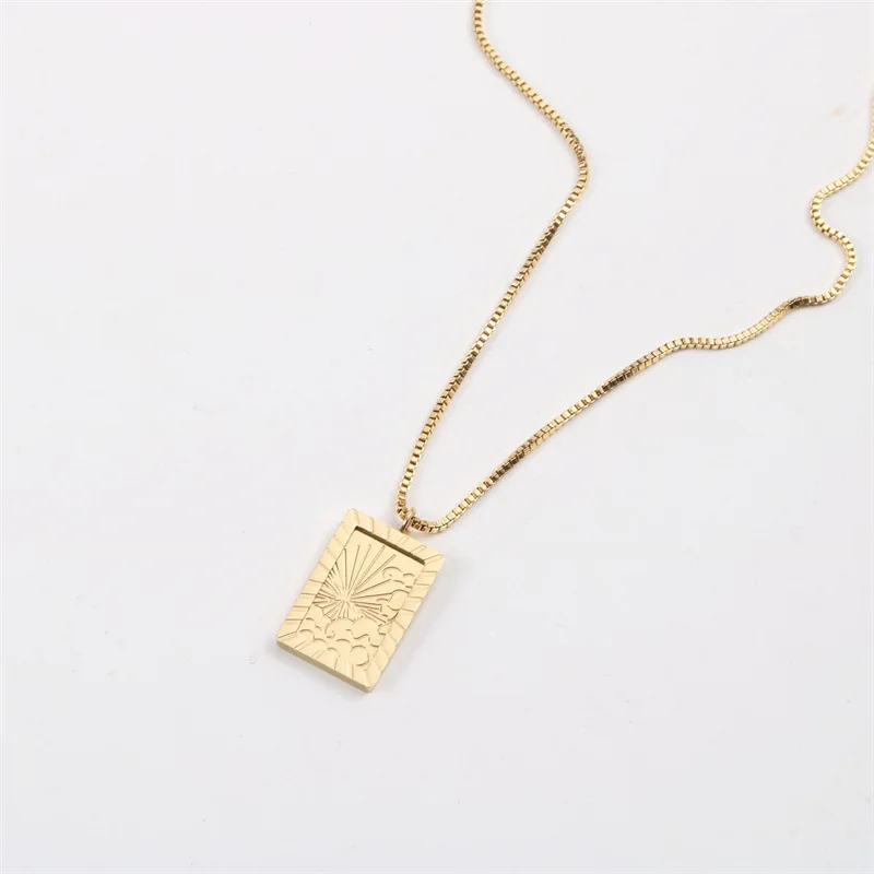 18K Gold Plated Layered Stainless Steel Sun Inspirational Necklace, Gold color 
18K Gold Plated Layered Stainless Steel Sun Inspirational Necklace, Gold color