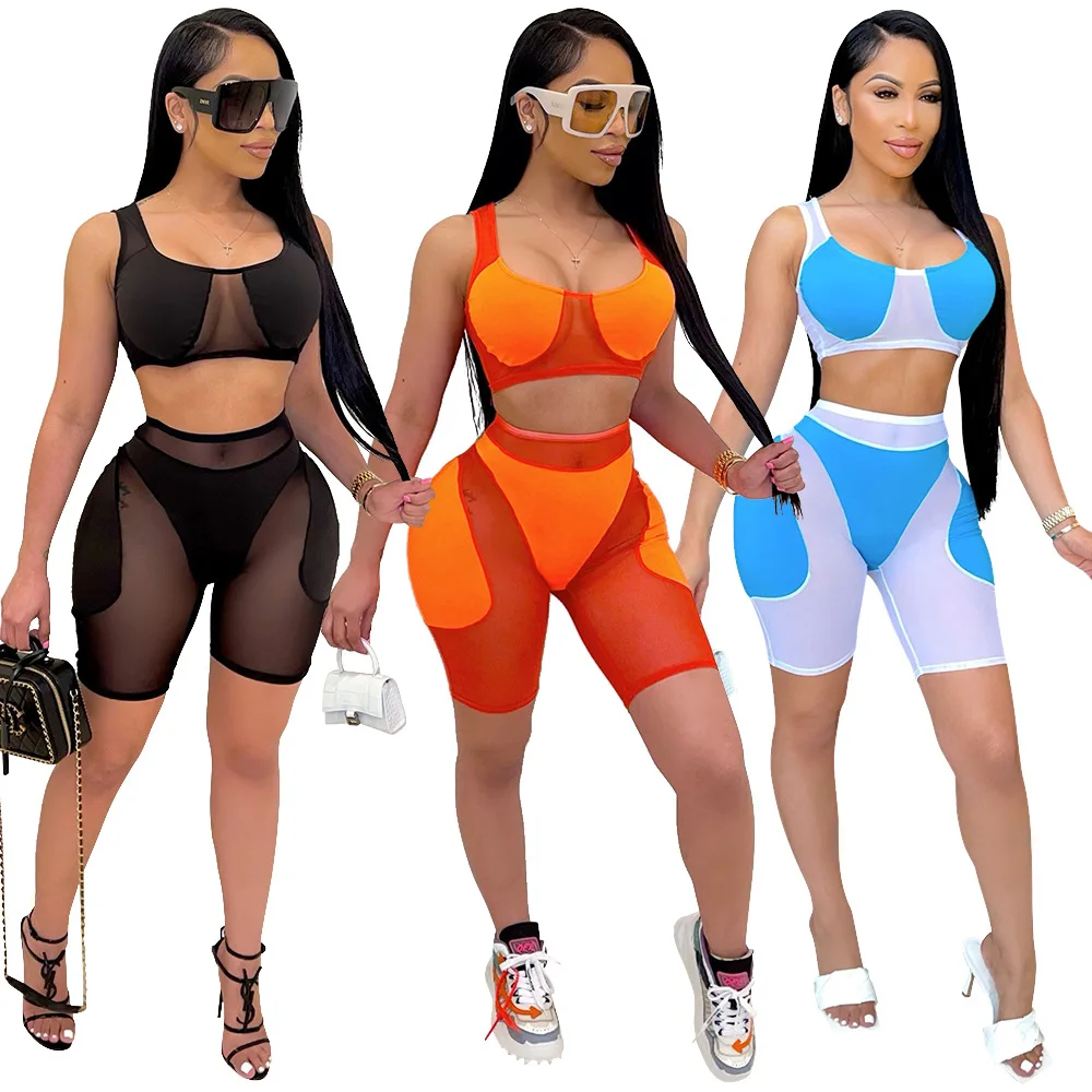 New Fashion 2021 2 piece short sets pure color mesh sexy bra short set ladies summer shorts set, Picture
New Fashion 2021 2 piece short sets pure color mesh sexy bra short set ladies summer shorts set, Picture
