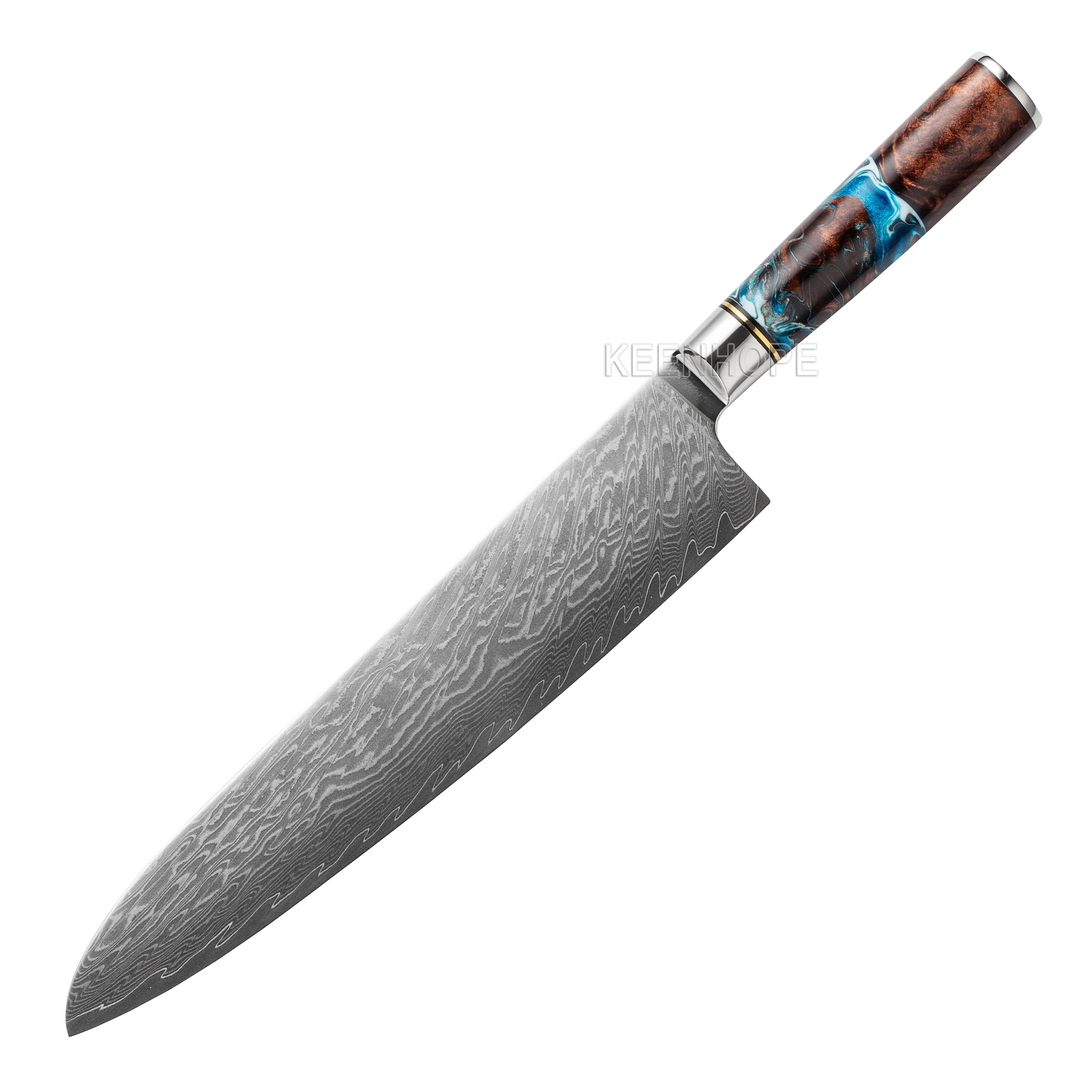 9.5 Chef Knife Damascus Kitchen Knife 67 Layers Damascus Steel with Resin and Wood Handle Brown
9.5 Chef Knife Damascus Kitchen Knife 67 Layers Damascus Steel with Resin and Wood Handle Brown