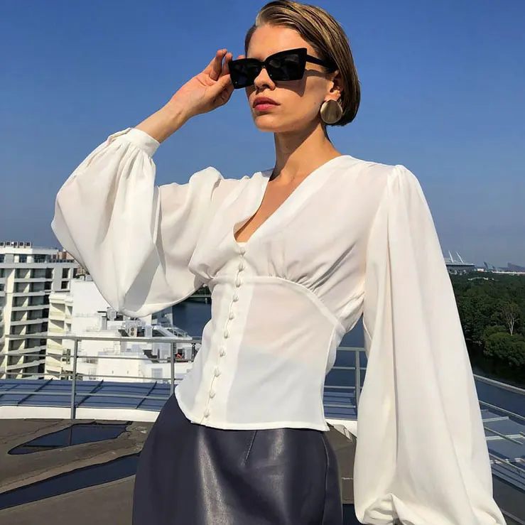 FS3398A 2021 spring summer new top women's V-neck long sleeve button blouse woman tops fashionable
FS3398A 2021 spring summer new top women's V-neck long sleeve button blouse woman tops fashionable