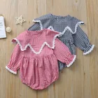 new style Girl Long Sleeve plaid Cotton Clothes Jumpsuit Baby Girl Autumn bib collar Rompers
