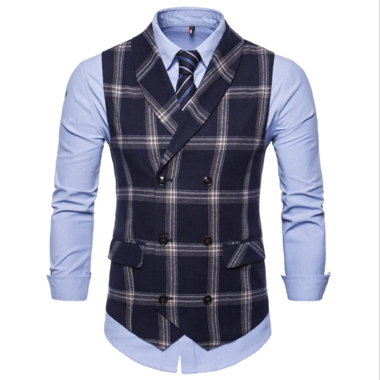 Formal Men Vest Waistcoat Blue Casual Gilet Vest Double Breasted Cotton Lattice Suit Vest Men, Blue gray black
Formal Men Vest Waistcoat Blue Casual Gilet Vest Double Breasted Cotton Lattice Suit Vest Men, Blue gray black