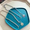 Round Disc Smile Face Pendant Chunky Chain Necklace Sterling Silver Plated Hiphop Metal Chain Emoji Pendant Necklace For Girls