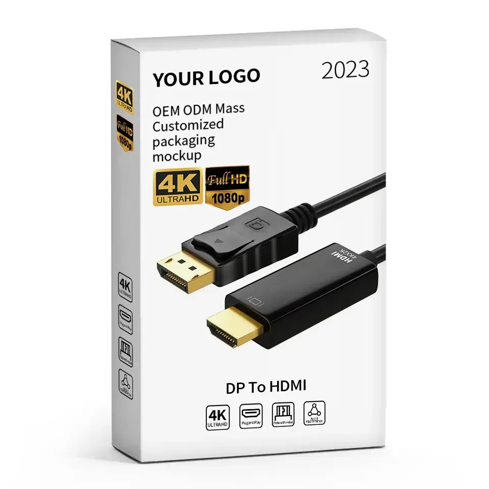 

Customized Gold Plated 6ft/1.8M 1080P 4K@30HZ 60HZ mini DP DisplayPort to HDMI Cable 1.4 Male to Male for Monitor and Projector