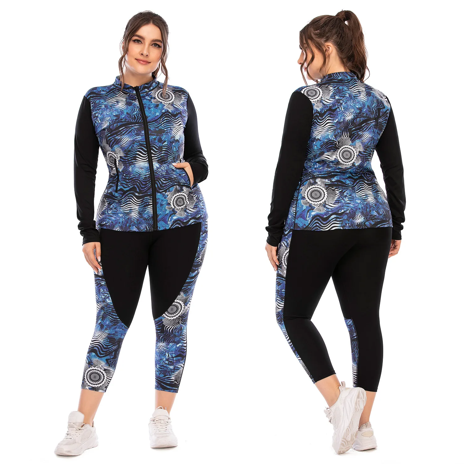Line Circular Print Starry Sky Pocket Color Stitching Plus Size Sports 3 Piece Sports Wear For Women
Line Circular Print Starry Sky Pocket Color Stitching Plus Size Sports 3 Piece Sports Wear For Women