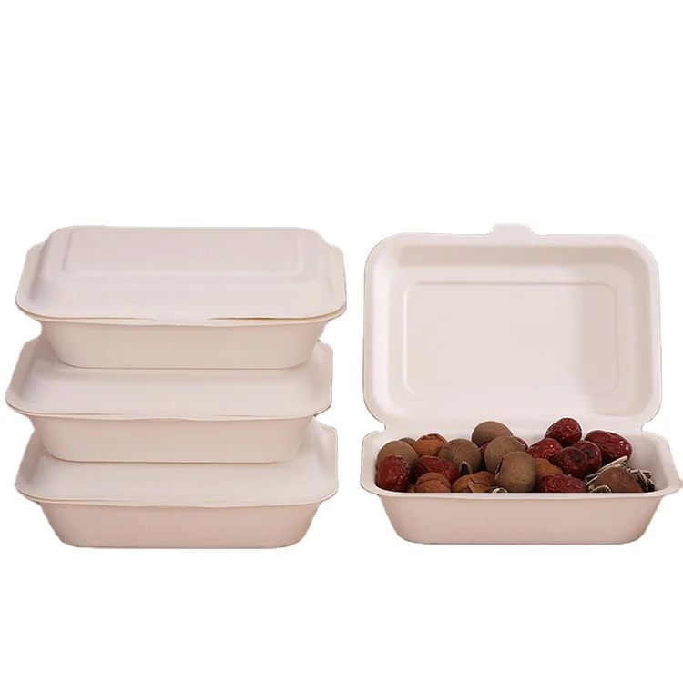 

Microwavable eco friendly disposable bento bagasse food lunch box to go lunch food packaging, White/ paper color