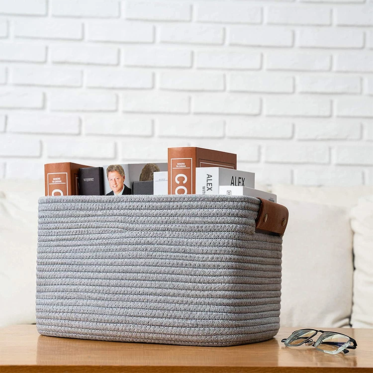 Woven Cotton Rope Blanket Storage Basket Organizer Baby Changing Basket With Vegan Leather Handle, Grey or customized
Woven Cotton Rope Blanket Storage Basket Organizer Baby Changing Basket With Vegan Leather Handle, Grey or customized