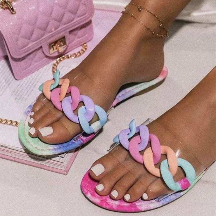 Chain of Rings Ornament Women Flats Slippers Outside Mixed Color Flip Flops for Ladies Low Price Flat Sole Open Toe Women Shoes, Mixed ,black,purple,pink
Chain of Rings Ornament Women Flats Slippers Outside Mixed Color Flip Flops for Ladies Low Price Flat Sole Open Toe Women Shoes, Mixed ,black,purple,pink