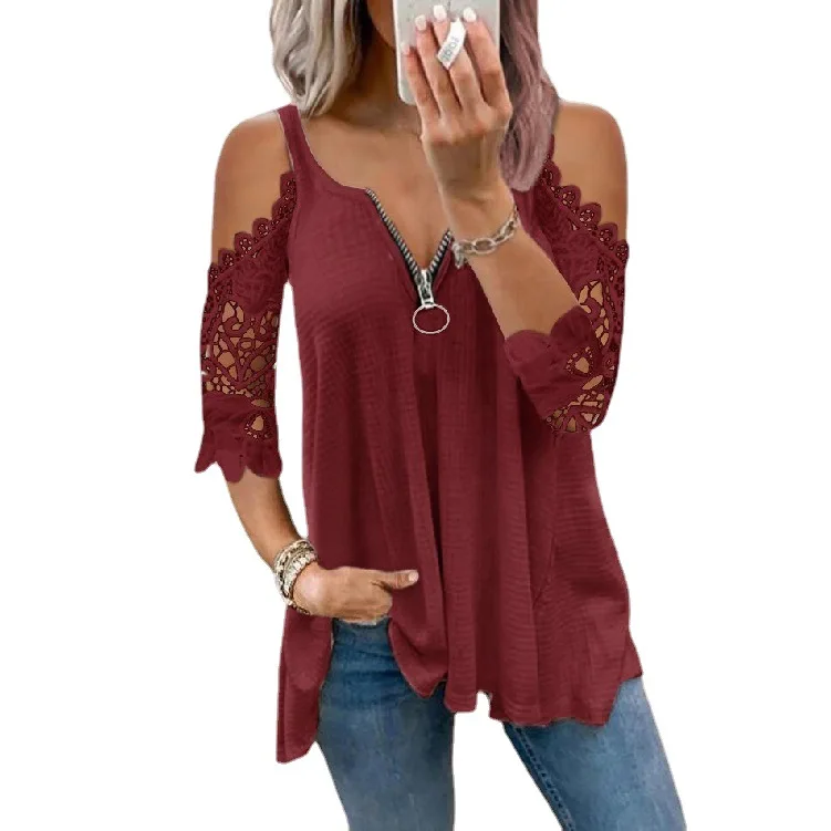 New Design Women Hollow Out Half Sleeve Deep V-neck Lace Cotton Plain Color Lace Applique Blouse
New Design Women Hollow Out Half Sleeve Deep V-neck Lace Cotton Plain Color Lace Applique Blouse