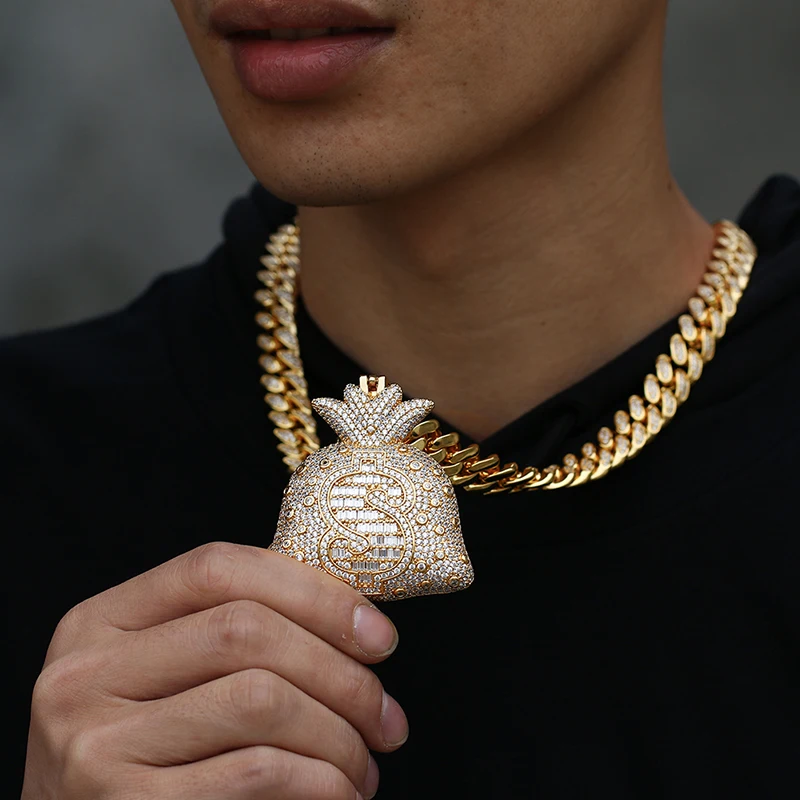 Golden Shining Currency Dollar Bag Necklace Men's Ice Pendant, Gold/silver/rose gold
Golden Shining Currency Dollar Bag Necklace Men's Ice Pendant, Gold/silver/rose gold