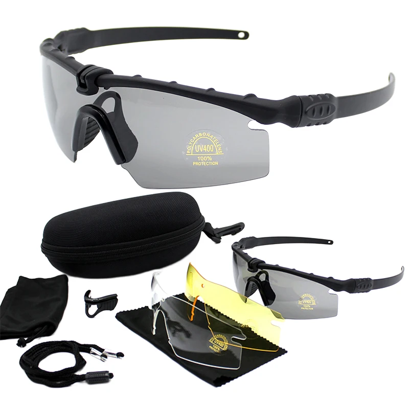 

JSJM Outdoor Sports Riding Glasses Z87 Tactical Glasses CS Game Shooting Goggles 3 Lens Set Black