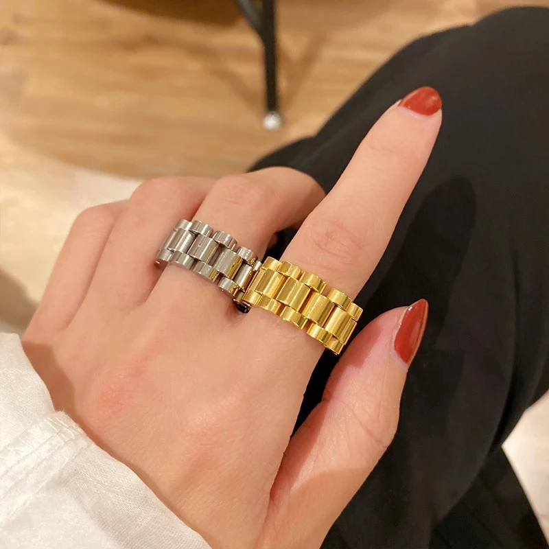 Fashion Design Gold Geometric Irregular Watchband Chain Rings for Women Men, Picture shows
Fashion Design Gold Geometric Irregular Watchband Chain Rings for Women Men, Picture shows