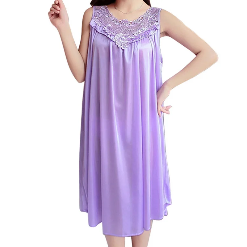 

Hot Selling Mature Sexy Women's Sleepwear Plus Size Loose Dresses Ladiees Strap Lace Silk Lingeri, 10 colors