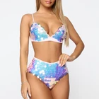 2019 Plus Size Swimsuit Female Summer Bathers Shimmer and Shine Sequin Bikini High Waist Swimwear Women Triangle Beachwear