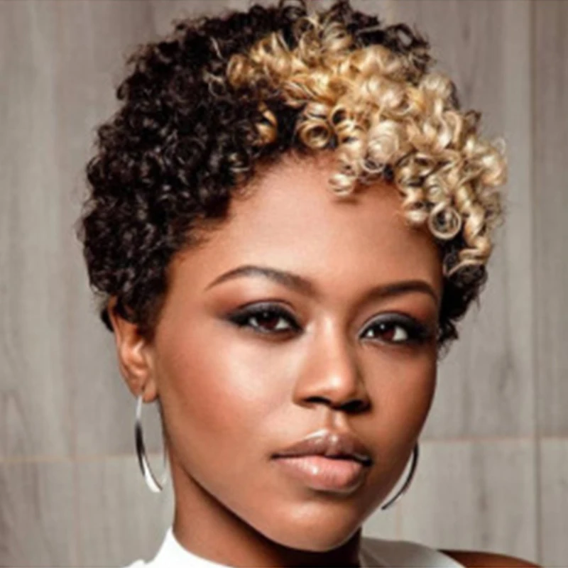 African Wig European And American Style Jerry Curl Black Blonde Wig For Black Women Human Hair
African Wig European And American Style Jerry Curl Black Blonde Wig For Black Women Human Hair