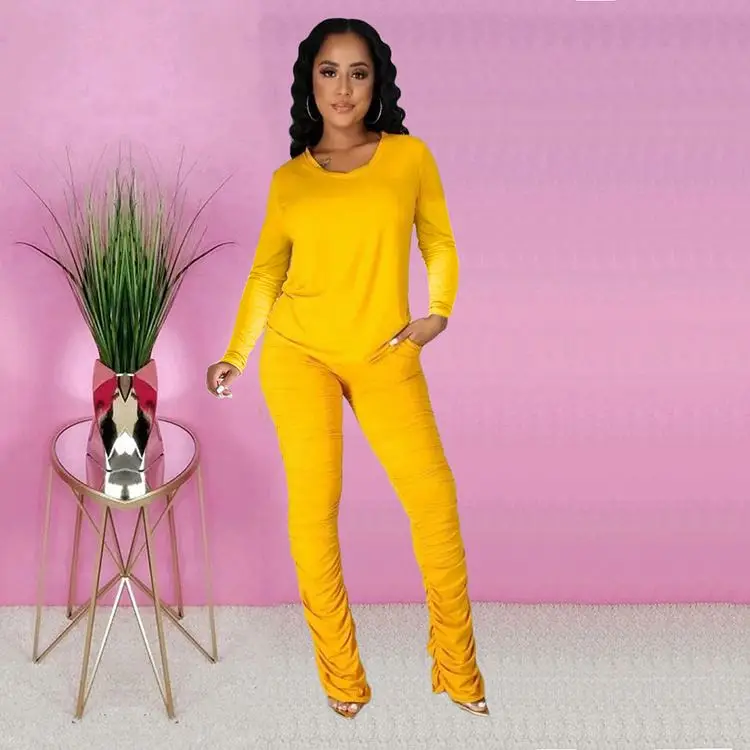 Ready to Ship Autumn Trends Home Clothes Woman Solid Casual Women Cotton Loungewear Sets Lady Top And Stacked Pants, Yellow,black,green,blue,gray
Ready to Ship Autumn Trends Home Clothes Woman Solid Casual Women Cotton Loungewear Sets Lady Top And Stacked Pants, Yellow,black,green,blue,gray