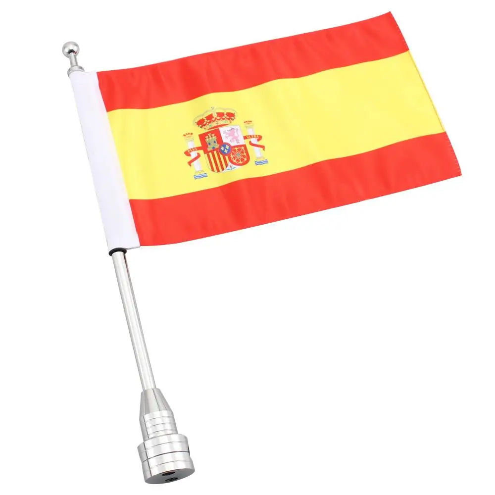 Chrome Motorcycle Rear Side Mount Flag Pole Spanish Flag Fit For Harley Luggage Rack