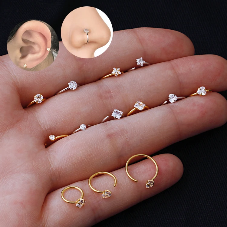 High quality surgical stainless steel clear cubic zircon open hoop nose piercing heart star round faux nose ring body jewelry
High quality surgical stainless steel clear cubic zircon open hoop nose piercing heart star round faux nose ring body jewelry