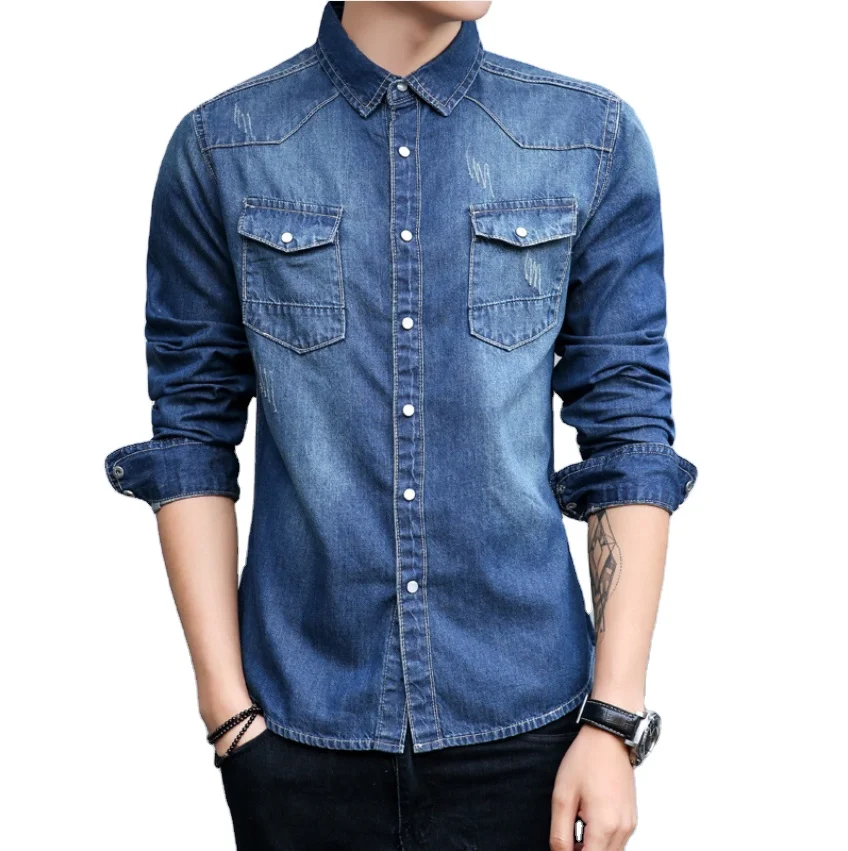 New fall long-sleeved denim shirt for men slimming down casual pure-color lapel shirt jacket urban fashion
New fall long-sleeved denim shirt for men slimming down casual pure-color lapel shirt jacket urban fashion