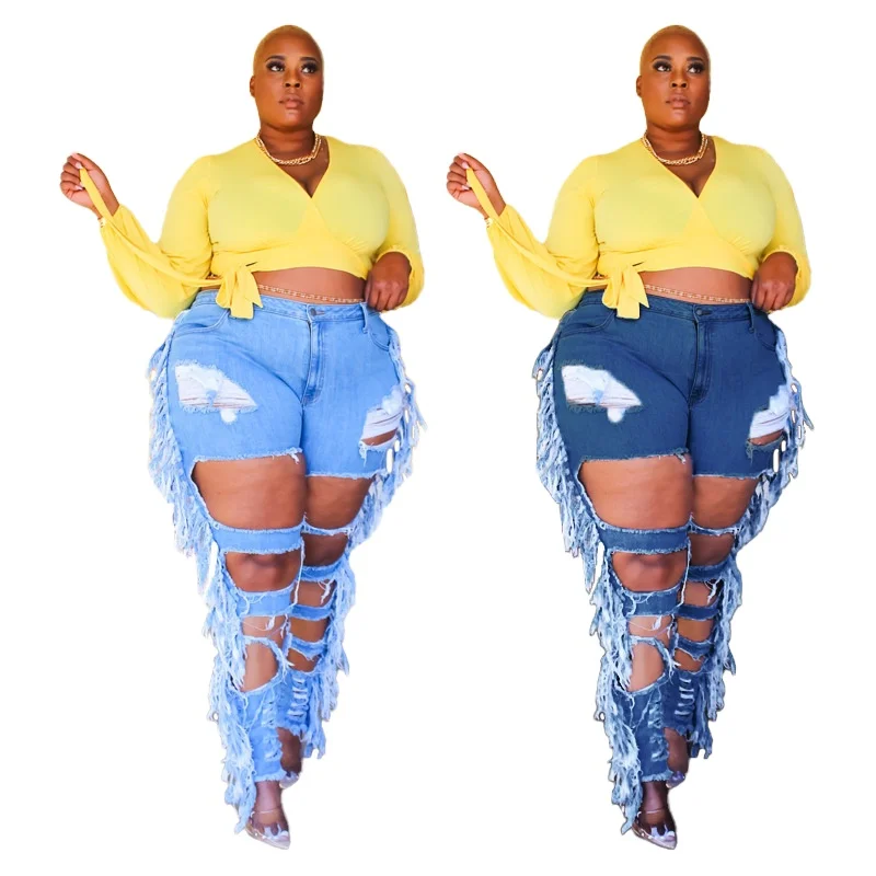 Plus size women clothes cotton denim jeans hollow out ripped high waist pencil pants casual ladies daily outfit, As picture
Plus size women clothes cotton denim jeans hollow out ripped high waist pencil pants casual ladies daily outfit, As picture