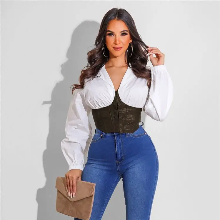 Latest Design V Neck PU Leather Patchwork Zipper Sexy Long Sleeve Shirts For Women Tops Fashionable
Latest Design V Neck PU Leather Patchwork Zipper Sexy Long Sleeve Shirts For Women Tops Fashionable